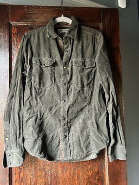 Jeremiah Deep Olive Green Corduroy Snap Button Down with Mustard Snaps Small